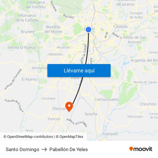 Santo Domingo to Pabellón De Yeles map