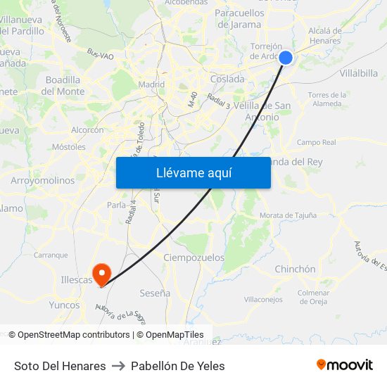Soto Del Henares to Pabellón De Yeles map