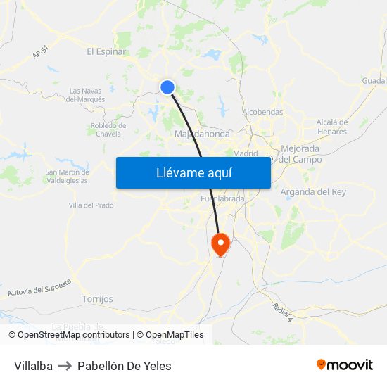 Villalba to Pabellón De Yeles map