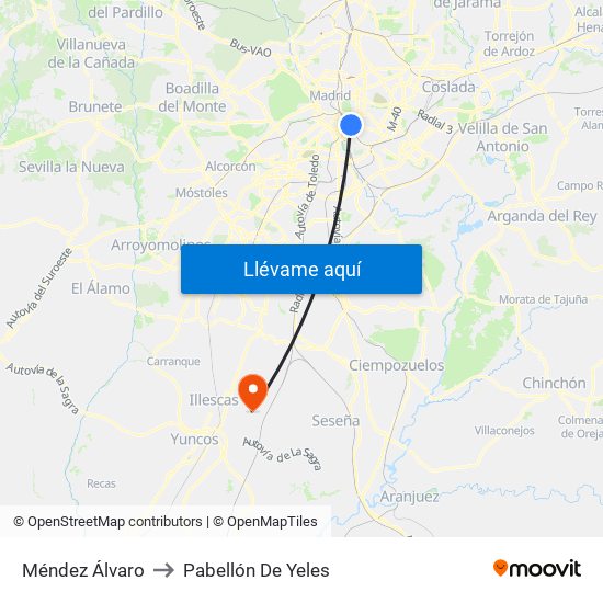 Méndez Álvaro to Pabellón De Yeles map