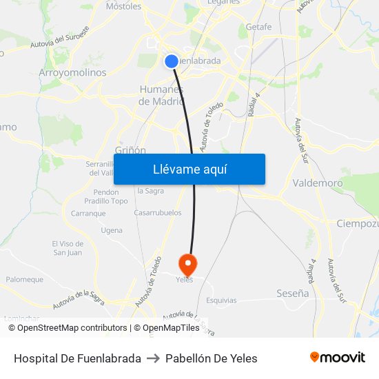 Hospital De Fuenlabrada to Pabellón De Yeles map