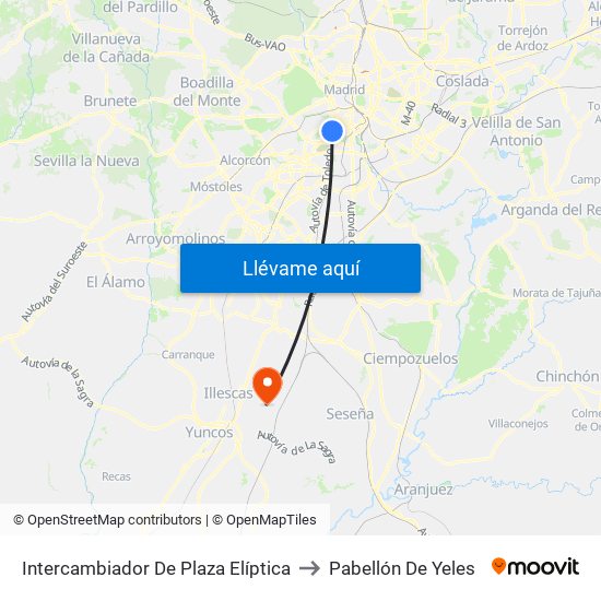 Intercambiador De Plaza Elíptica to Pabellón De Yeles map