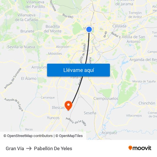Gran Vía to Pabellón De Yeles map