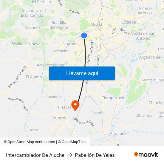 Intercambiador De Aluche to Pabellón De Yeles map