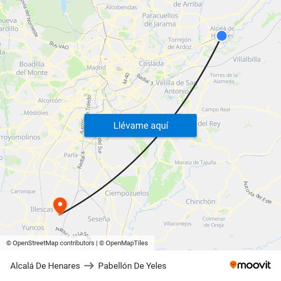 Alcalá De Henares to Pabellón De Yeles map