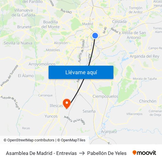 Asamblea De Madrid - Entrevías to Pabellón De Yeles map