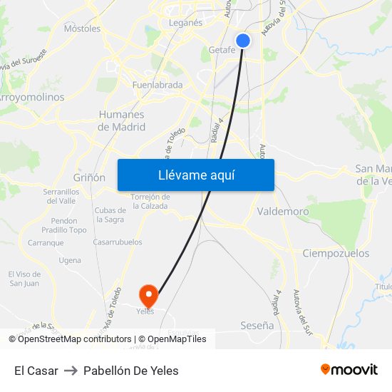 El Casar to Pabellón De Yeles map