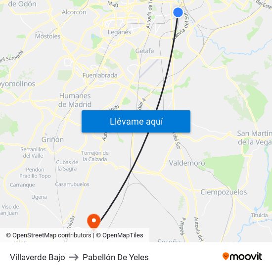 Villaverde Bajo to Pabellón De Yeles map