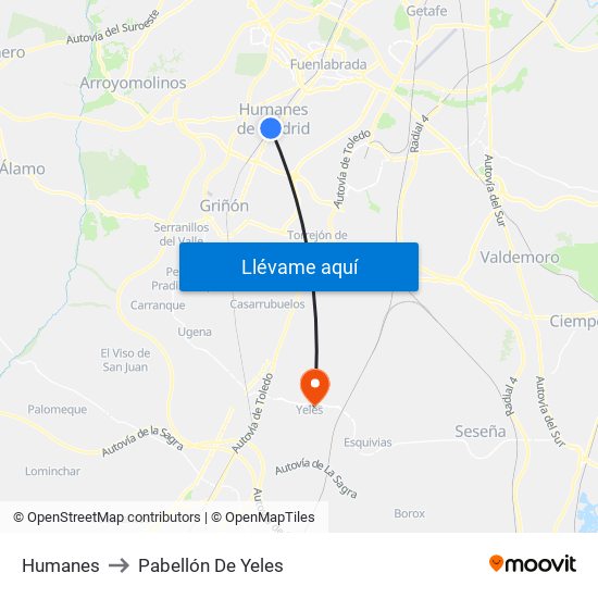 Humanes to Pabellón De Yeles map
