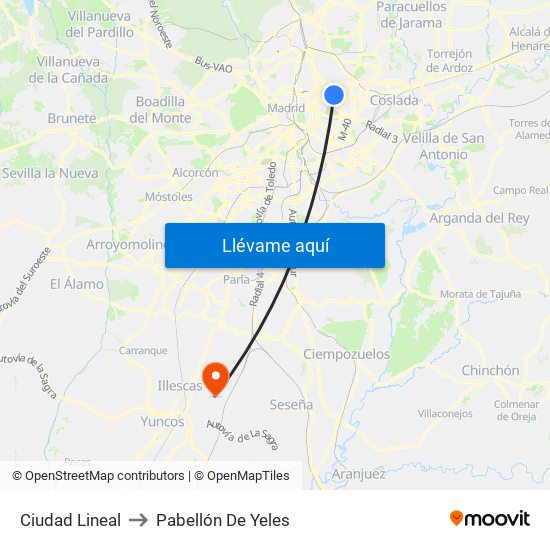 Ciudad Lineal to Pabellón De Yeles map