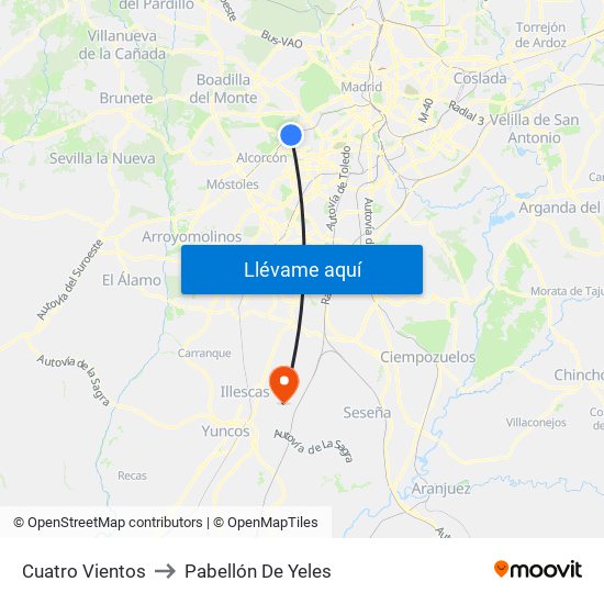 Cuatro Vientos to Pabellón De Yeles map