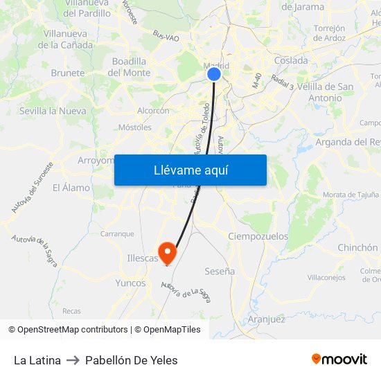 La Latina to Pabellón De Yeles map