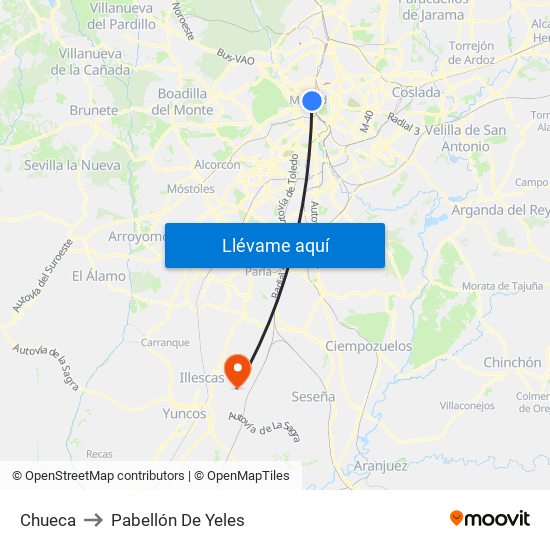 Chueca to Pabellón De Yeles map