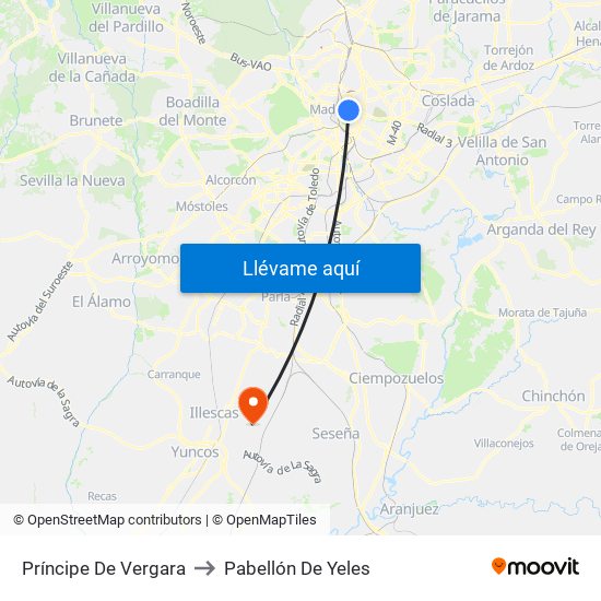 Príncipe De Vergara to Pabellón De Yeles map