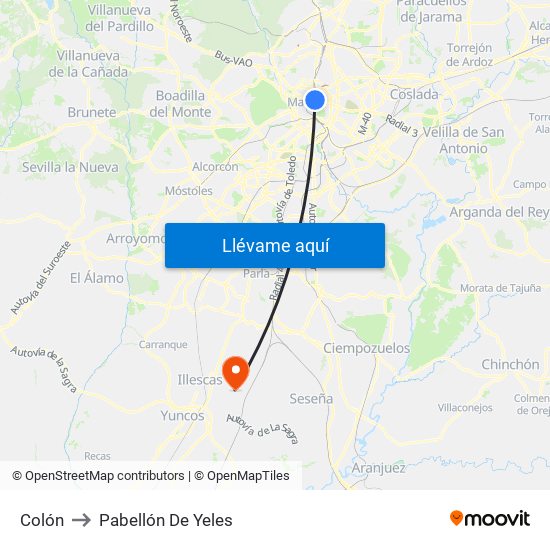 Colón to Pabellón De Yeles map