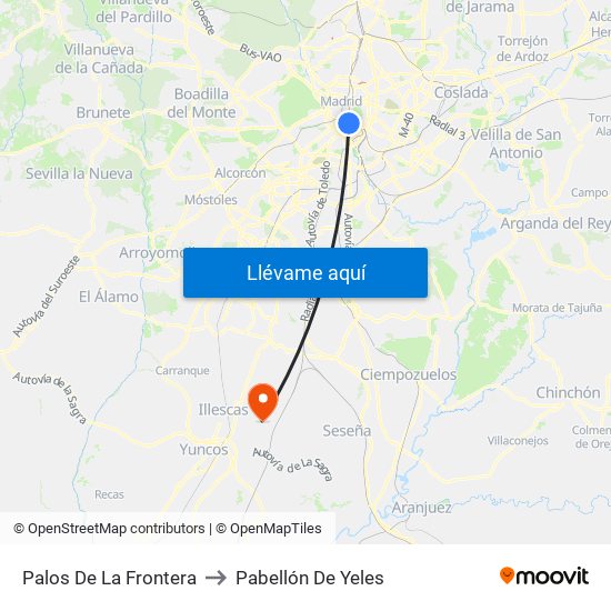 Palos De La Frontera to Pabellón De Yeles map