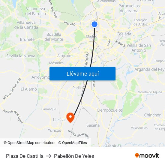 Plaza De Castilla to Pabellón De Yeles map