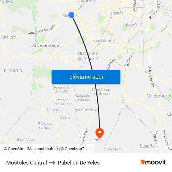 Móstoles Central to Pabellón De Yeles map