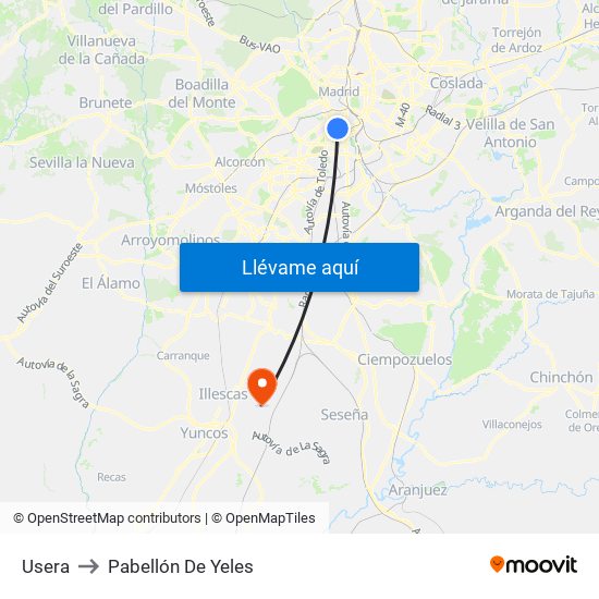 Usera to Pabellón De Yeles map