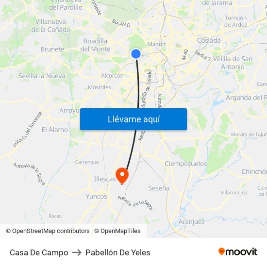 Casa De Campo to Pabellón De Yeles map