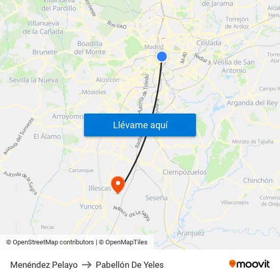 Menéndez Pelayo to Pabellón De Yeles map