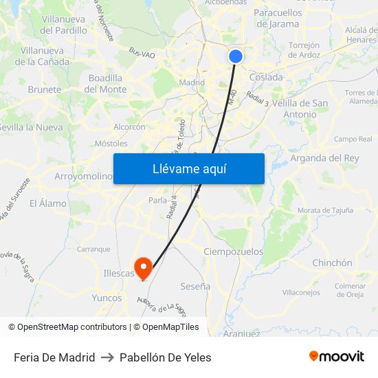 Feria De Madrid to Pabellón De Yeles map