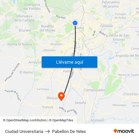 Ciudad Universitaria to Pabellón De Yeles map