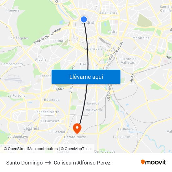 Santo Domingo to Coliseum Alfonso Pérez map