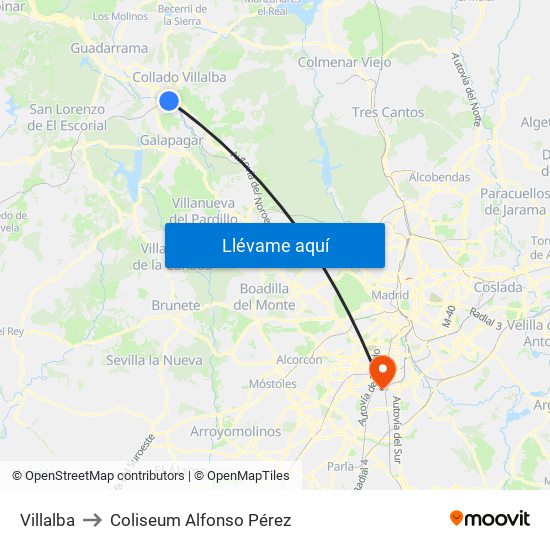 Villalba to Coliseum Alfonso Pérez map