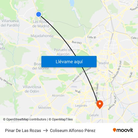 Pinar De Las Rozas to Coliseum Alfonso Pérez map