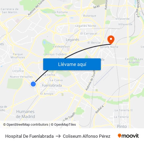 Hospital De Fuenlabrada to Coliseum Alfonso Pérez map