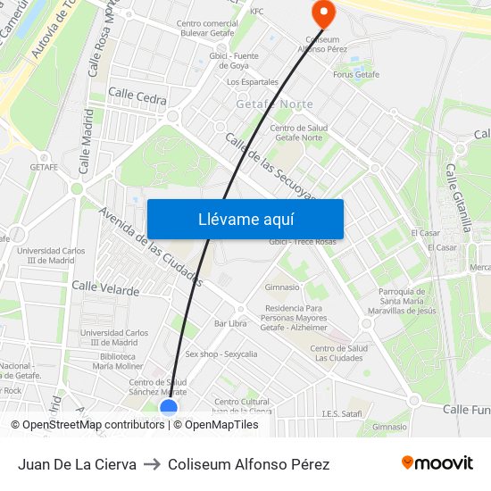 Juan De La Cierva to Coliseum Alfonso Pérez map