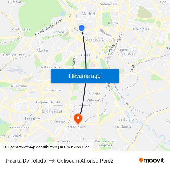 Puerta De Toledo to Coliseum Alfonso Pérez map