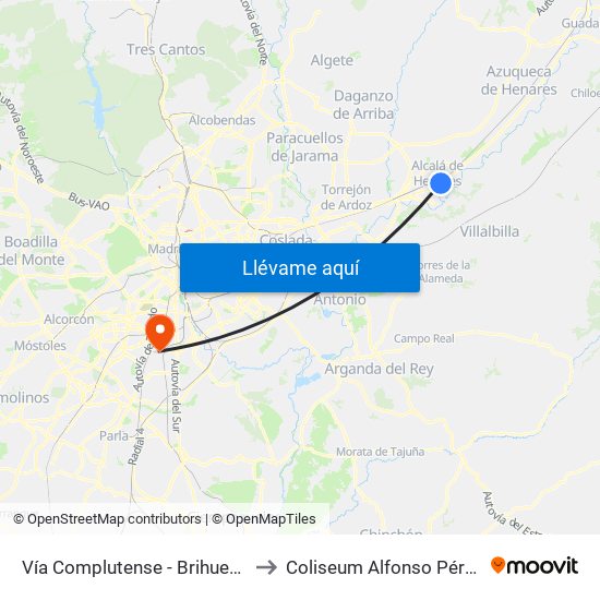 Vía Complutense - Brihuega to Coliseum Alfonso Pérez map