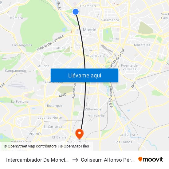 Intercambiador De Moncloa to Coliseum Alfonso Pérez map