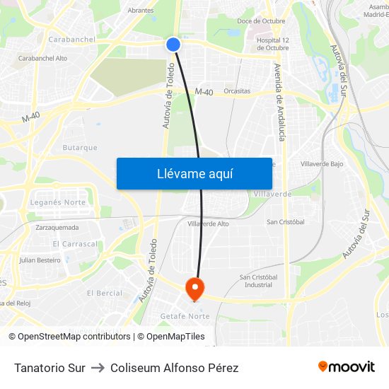 Tanatorio Sur to Coliseum Alfonso Pérez map