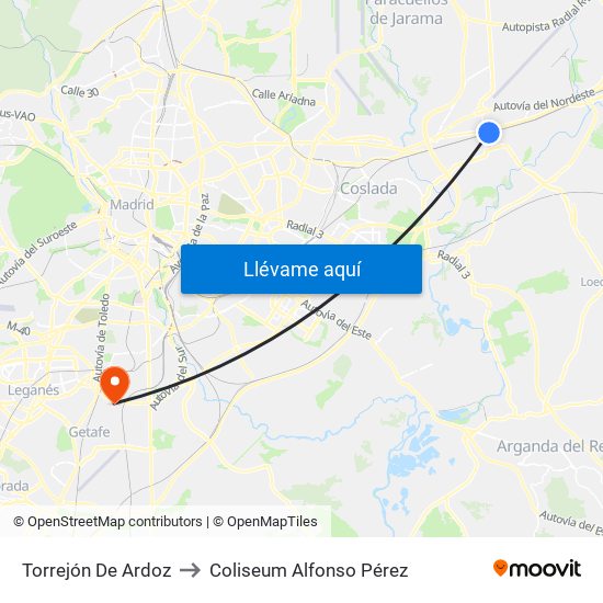 Torrejón De Ardoz to Coliseum Alfonso Pérez map