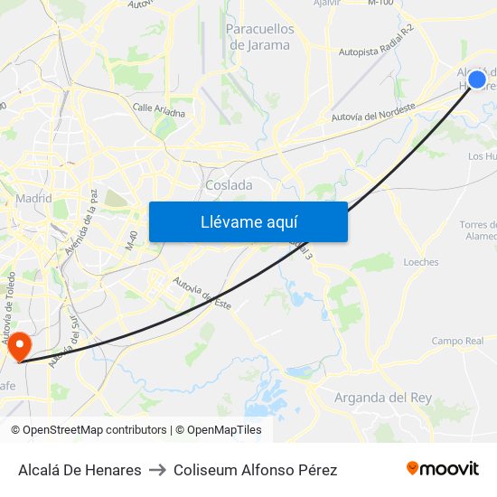 Alcalá De Henares to Coliseum Alfonso Pérez map