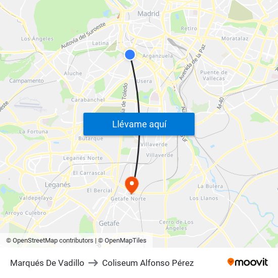 Marqués De Vadillo to Coliseum Alfonso Pérez map