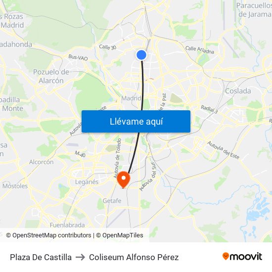 Plaza De Castilla to Coliseum Alfonso Pérez map