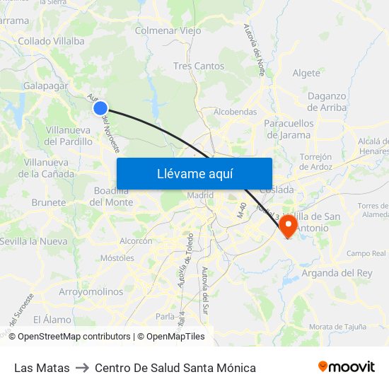 Las Matas to Centro De Salud Santa Mónica map