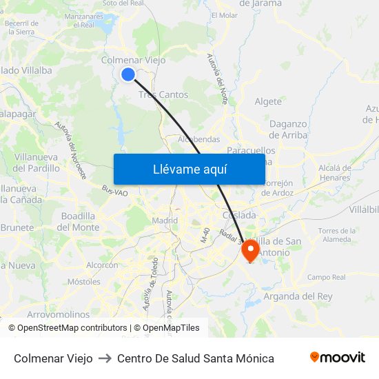 Colmenar Viejo to Centro De Salud Santa Mónica map