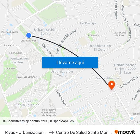 Rivas - Urbanizaciones to Centro De Salud Santa Mónica map
