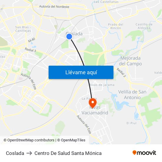Coslada to Centro De Salud Santa Mónica map