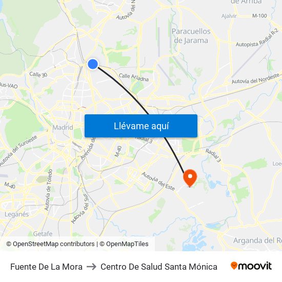 Fuente De La Mora to Centro De Salud Santa Mónica map