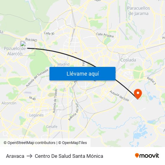 Aravaca to Centro De Salud Santa Mónica map