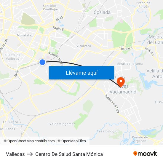 Vallecas to Centro De Salud Santa Mónica map