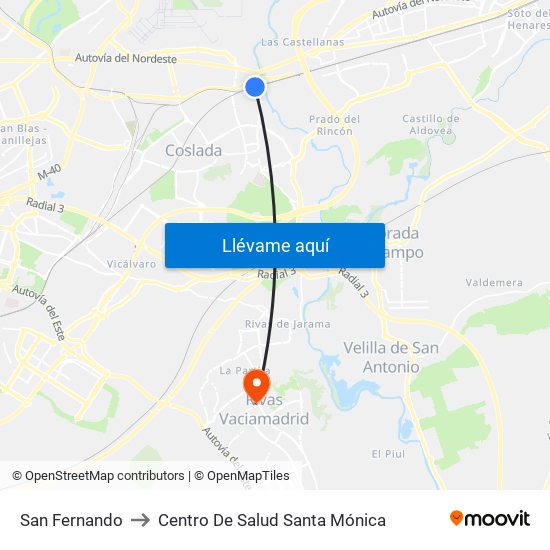 San Fernando to Centro De Salud Santa Mónica map