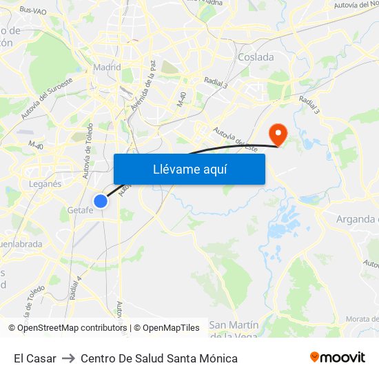 El Casar to Centro De Salud Santa Mónica map