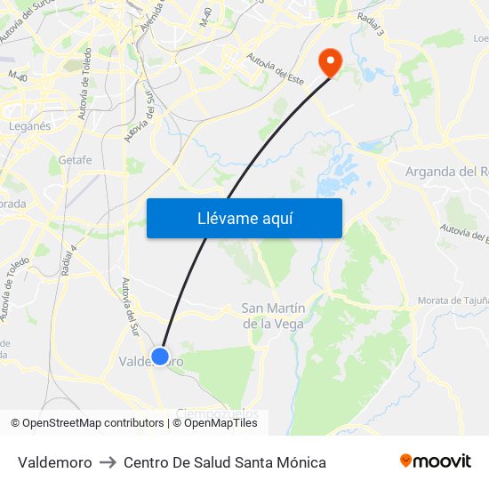 Valdemoro to Centro De Salud Santa Mónica map